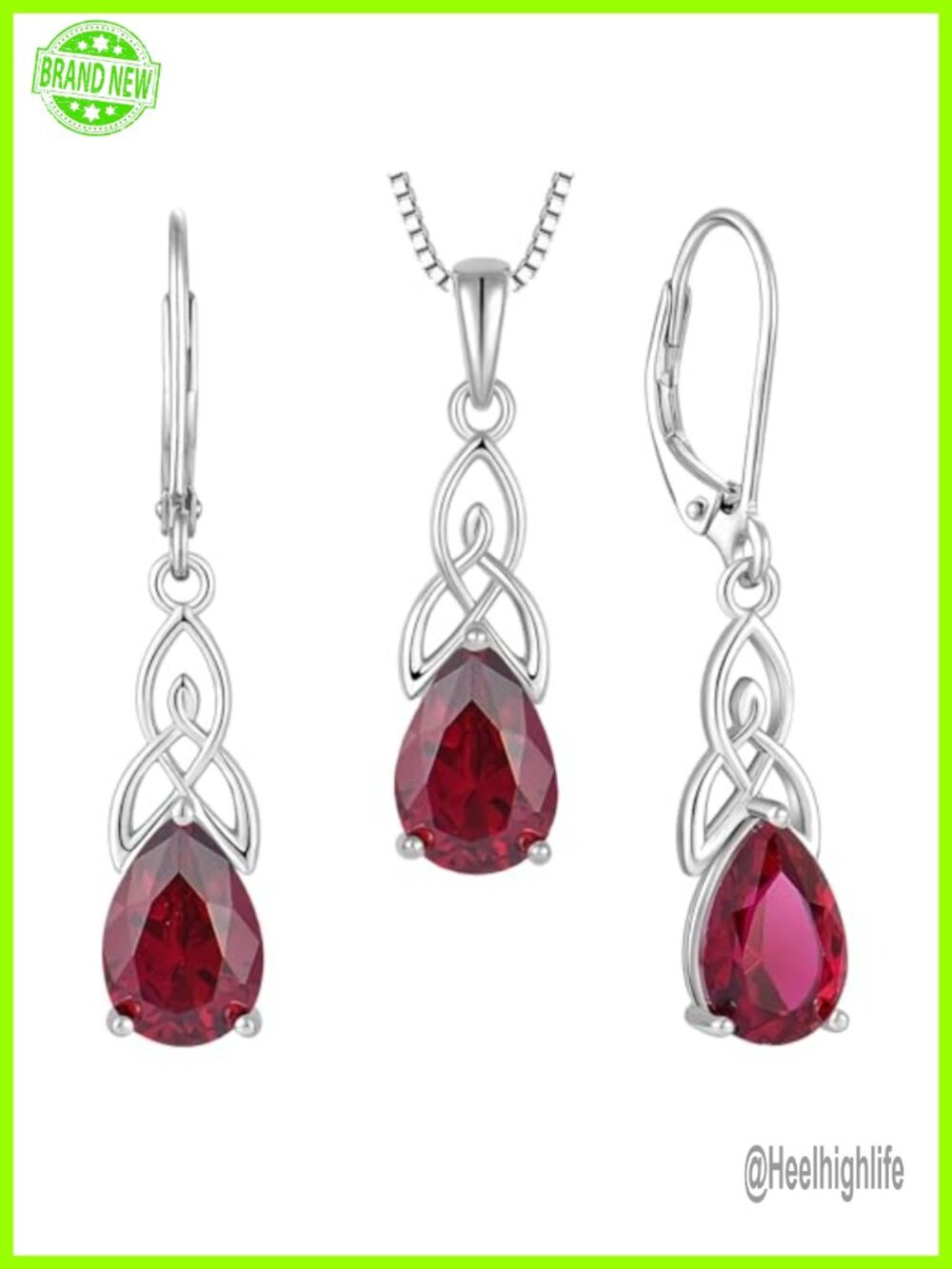 925 Sterling Silver Celtic Knot Jewelry Set Pear Cut Created Ruby